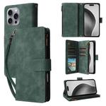 For iPhone 16 Pro Crossbody Multi-card Slot Wallet Zipper Leather Phone Case(Green)