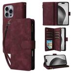 For iPhone 16 Pro Max Crossbody Multi-card Slot Wallet Zipper Leather Phone Case(Wine Red)