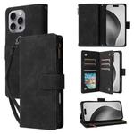 For iPhone 16 Pro Max Crossbody Multi-card Slot Wallet Zipper Leather Phone Case(Black)