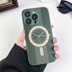 For iPhone 15 Pro Max Clock Pattern Magnetic Lens Protection Phone Case(Green)