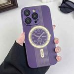 For iPhone 15 Pro Clock Pattern Magnetic Lens Protection Phone Case(Purple)