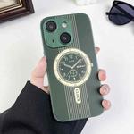 For iPhone 15 Plus Clock Pattern Magnetic Lens Protection Phone Case(Green)