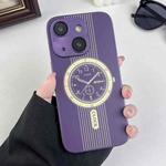 For iPhone 15 Clock Pattern Magnetic Lens Protection Phone Case(Purple)