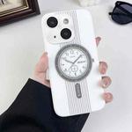 For iPhone 14 Clock Pattern Magnetic Lens Protection Phone Case(White)