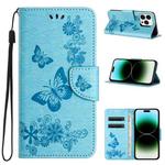 For iPhone 15 Pro Max Butterfly Embossed Flip Leather Phone Case(Blue)