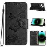 For iPhone 15 Pro Max Butterfly Embossed Flip Leather Phone Case(Black)