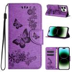 For iPhone 15 Pro Butterfly Embossed Flip Leather Phone Case(Purple)