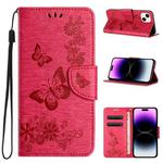 For iPhone 15 Plus Butterfly Embossed Flip Leather Phone Case(Red)