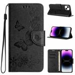 For iPhone 15 Plus Butterfly Embossed Flip Leather Phone Case(Black)