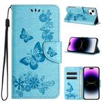 For iPhone 15 Butterfly Embossed Flip Leather Phone Case(Blue)