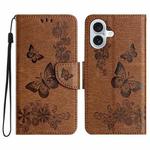 For iPhone 16 Butterfly Embossed Flip Leather Phone Case(Brown)