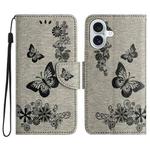 For iPhone 16 Butterfly Embossed Flip Leather Phone Case(Grey)