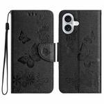 For iPhone 16 Butterfly Embossed Flip Leather Phone Case(Black)