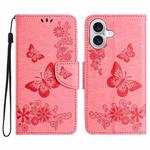 For iPhone 16 Plus Butterfly Embossed Flip Leather Phone Case(Pink)