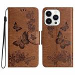 For iPhone 16 Pro Max Butterfly Embossed Flip Leather Phone Case(Brown)