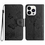 For iPhone 16 Pro Max Butterfly Embossed Flip Leather Phone Case(Black)