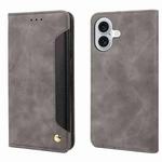 For iPhone 16 Plus Skin Feel Splicing Leather Phone Case(Grey)