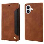 For iPhone 16 Plus Skin Feel Splicing Leather Phone Case(Brown)