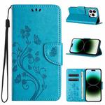 For iPhone 15 Pro Max Butterfly Flower Pattern Flip Leather Phone Case(Blue)