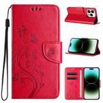 For iPhone 15 Pro Max Butterfly Flower Pattern Flip Leather Phone Case(Red)