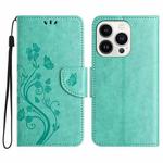 For iPhone 16 Pro Max Butterfly Flower Pattern Flip Leather Phone Case(Green)