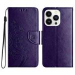 For iPhone 16 Pro Max Butterfly Flower Pattern Flip Leather Phone Case(Dark Purple)