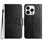 For iPhone 16 Pro Max Butterfly Flower Pattern Flip Leather Phone Case(Black)