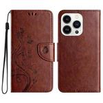 For iPhone 16 Pro Butterfly Flower Pattern Flip Leather Phone Case(Brown)