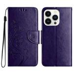 For iPhone 16 Pro Butterfly Flower Pattern Flip Leather Phone Case(Dark Purple)