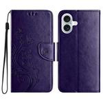 For iPhone 16 Plus Butterfly Flower Pattern Flip Leather Phone Case(Dark Purple)