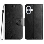 For iPhone 16 Plus Butterfly Flower Pattern Flip Leather Phone Case(Black)