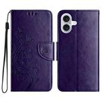 For iPhone 16 Butterfly Flower Pattern Flip Leather Phone Case(Dark Purple)