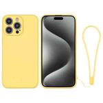 For iPhone 15 Pro Max Silicone Phone Case with Wrist Strap(Yellow)
