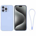 For iPhone 15 Pro Max Silicone Phone Case with Wrist Strap(Light Blue)