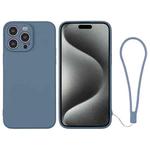 For iPhone 15 Pro Max Silicone Phone Case with Wrist Strap(Grey Blue)
