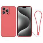 For iPhone 15 Pro Silicone Phone Case with Wrist Strap(Orange Red)