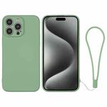 For iPhone 15 Pro Silicone Phone Case with Wrist Strap(Matcha Green)