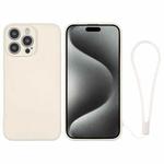 For iPhone 15 Pro Silicone Phone Case with Wrist Strap(White)