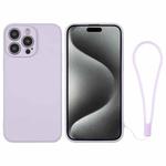 For iPhone 15 Pro Silicone Phone Case with Wrist Strap(Light Purple)