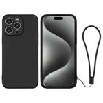 For iPhone 15 Pro Silicone Phone Case with Wrist Strap(Black)
