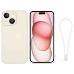 For iPhone 15 Plus Silicone Phone Case with Wrist Strap(White)