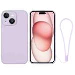 For iPhone 15 Plus Silicone Phone Case with Wrist Strap(Light Purple)