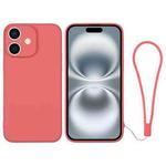 For iPhone 16 Silicone Phone Case with Wrist Strap(Orange Red)