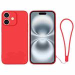 For iPhone 16 Silicone Phone Case with Wrist Strap(Red)