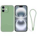 For iPhone 16 Silicone Phone Case with Wrist Strap(Matcha Green)