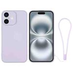 For iPhone 16 Silicone Phone Case with Wrist Strap(Light Purple)