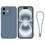 For iPhone 16 Silicone Phone Case with Wrist Strap(Grey Blue)