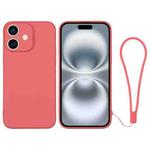 For iPhone 16 Plus Silicone Phone Case with Wrist Strap(Orange Red)