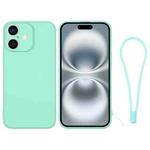 For iPhone 16 Plus Silicone Phone Case with Wrist Strap(Mint Green)