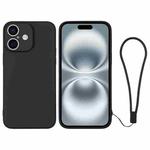 For iPhone 16 Plus Silicone Phone Case with Wrist Strap(Black)